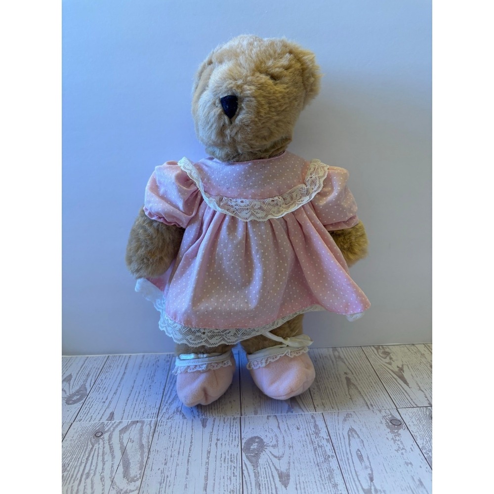 Carousel By Guy Bear Plush Stuffed Animal 15"‎ Tan Pink Dress Lace Shoes 1983